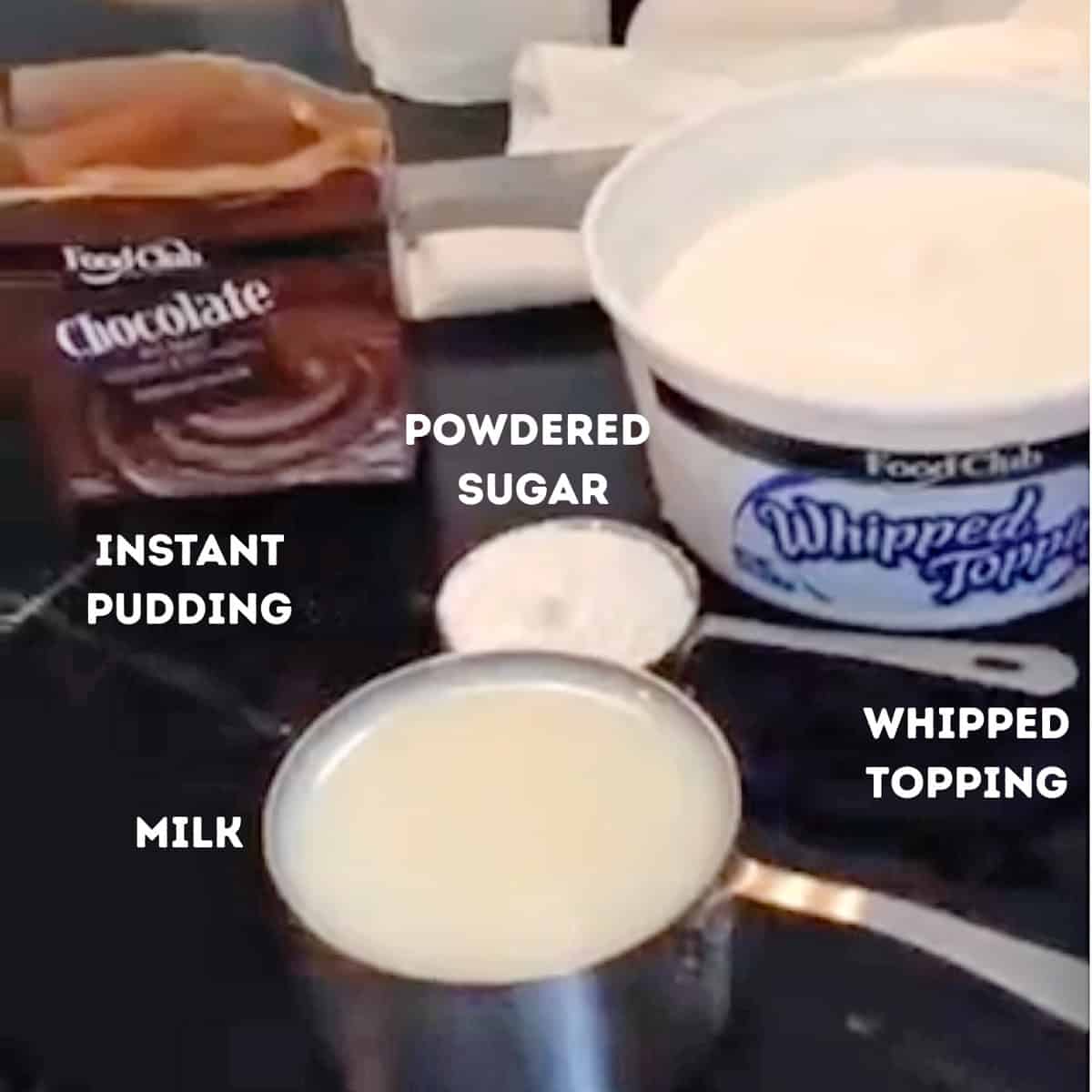 Ingredients for whipped cream and pudding frosting.