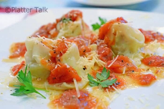 A close up of a plate of food, with Ravioli