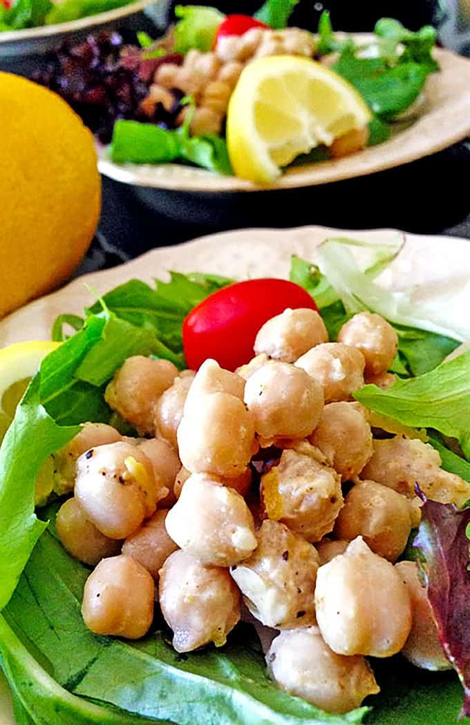 Plate of healthy hummus salad