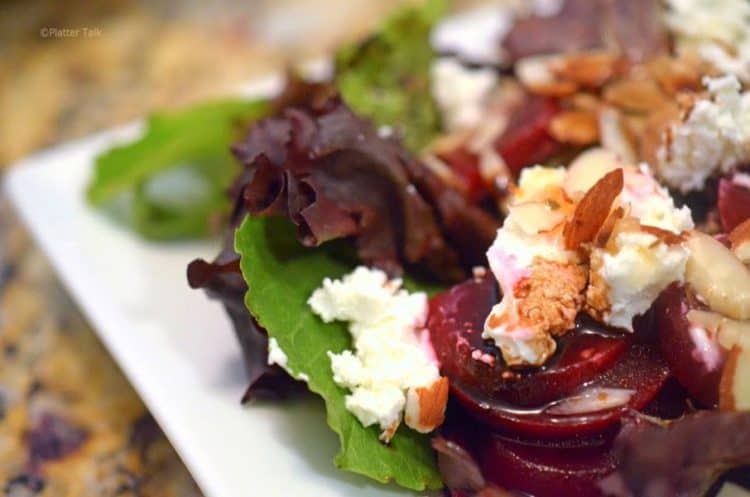 A close-up of beet salad.