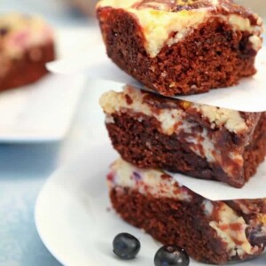 A stack of blueberry brownies.