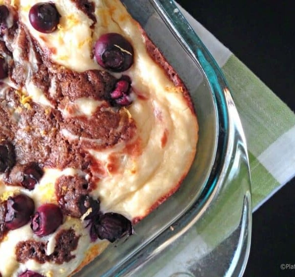 blueberry chocolate brownies in a pan