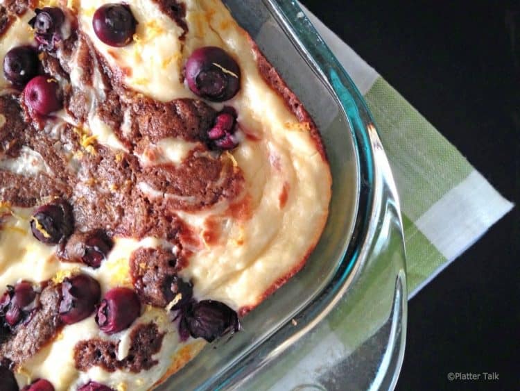 blueberry chocolate brownies in a pan