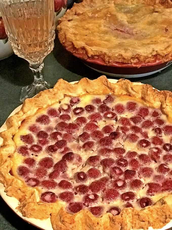 Raspberry pie and wine.