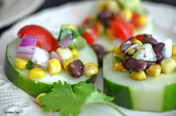 Summer salsa on a cucumber.