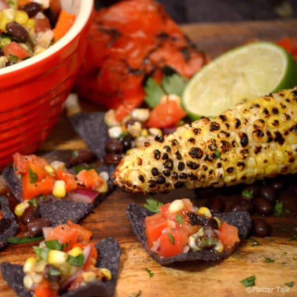 Grilled corn salsa on chips