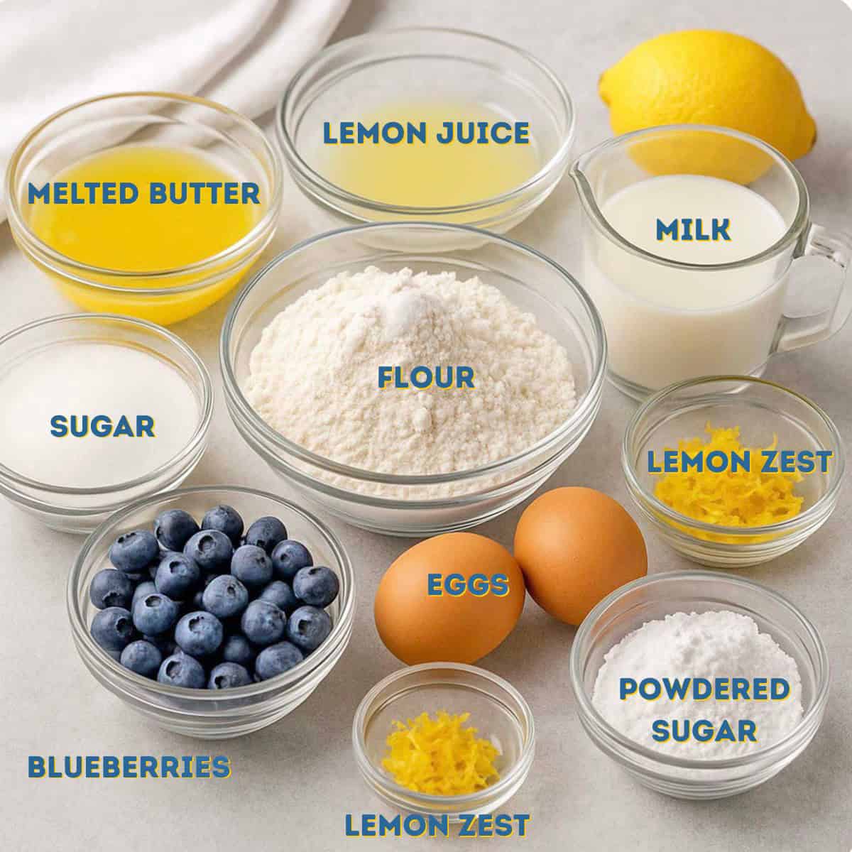 Some flour and other ingredients for making a lemon berry loaf recipe.