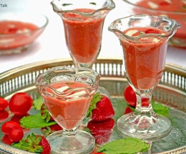 A glass of gazpacho.