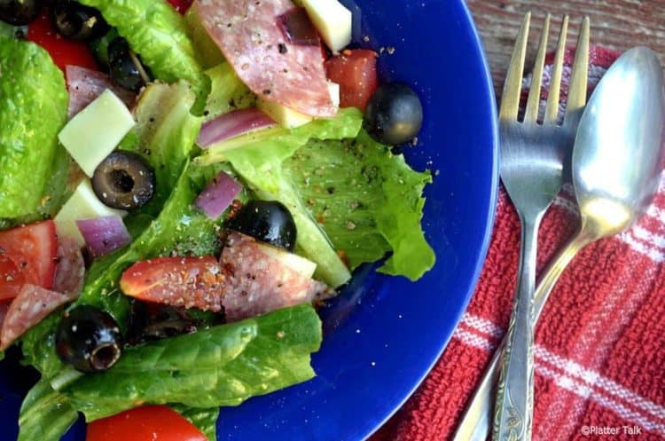 a bowl full of salad.