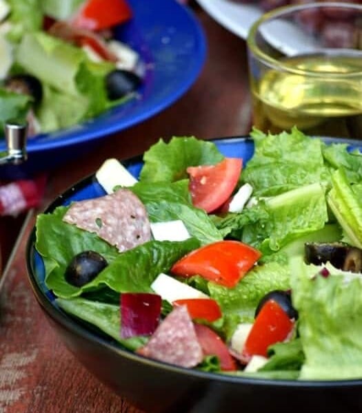 A close up of a salad in a bowl.