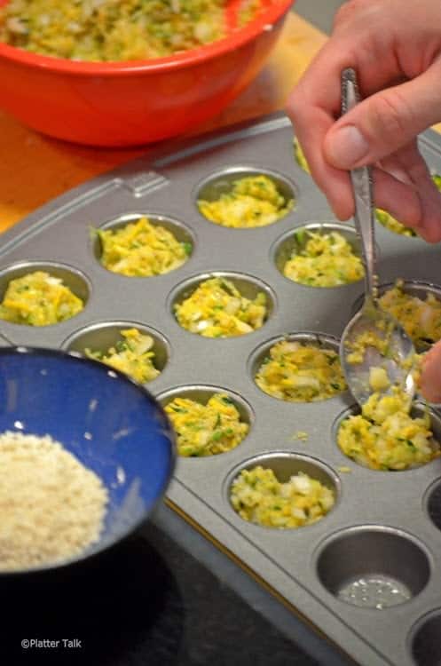 A tray of zucchini tots.