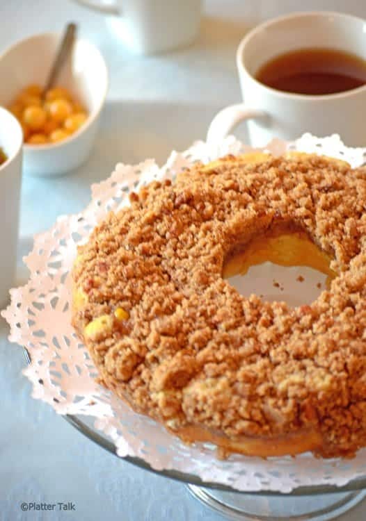 A close up of a cake with coffee