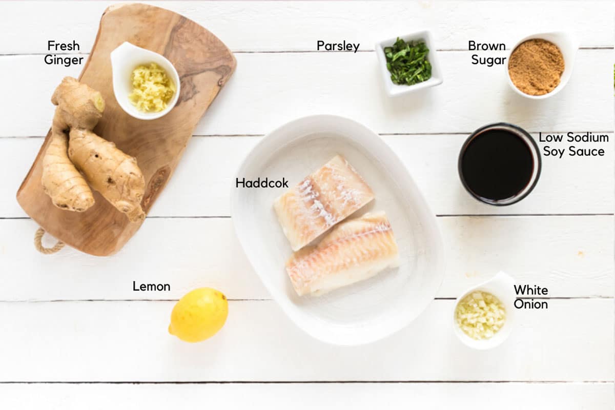 Haddock fillets, and ingredients for haddock marindade