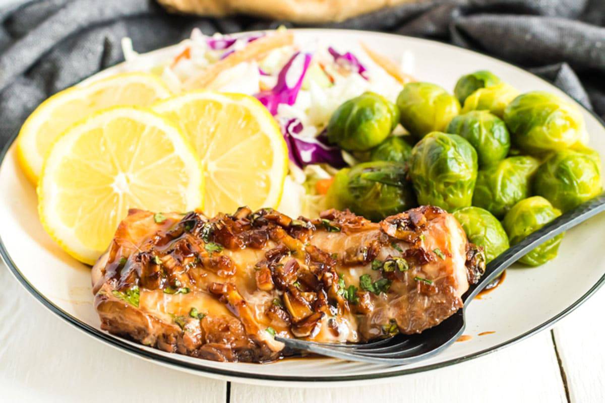 A plate of haddock with Brussels sprouts