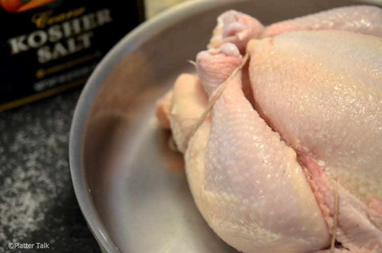 Trussed chicken before roasting.