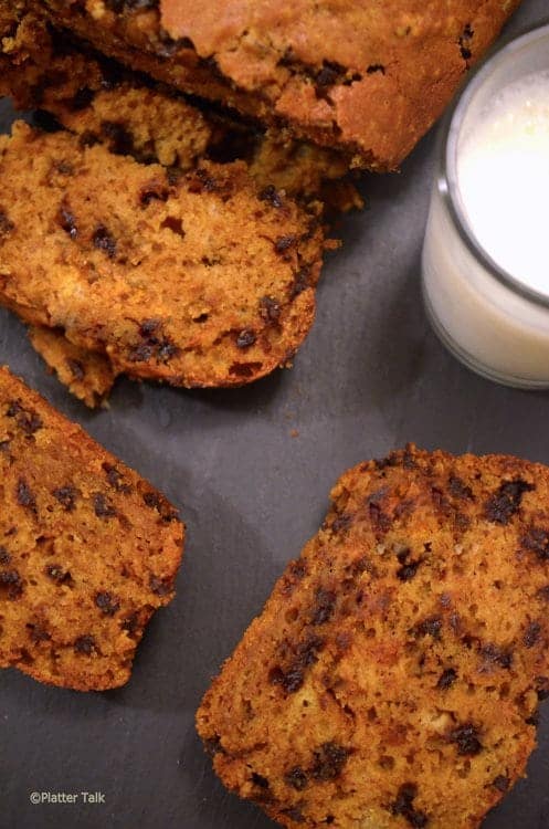 Pumpkin bread with milk.