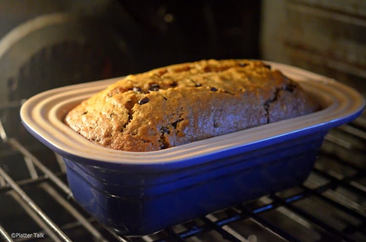 Pumpkin bread in the oven.