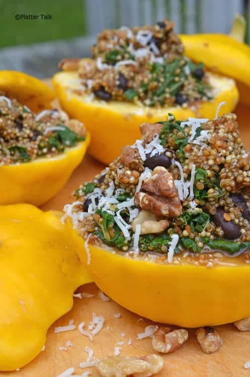 A close up of quinoa stuffed squash.