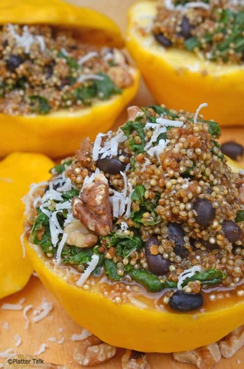 A close up of quinoa stuffed squash.