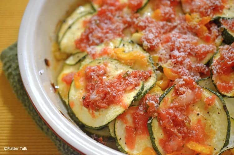 A close up of zucchini bake.