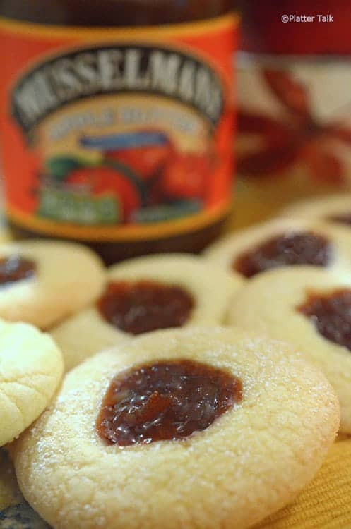 A close up of food on a plate, with Cookies and Apple butter