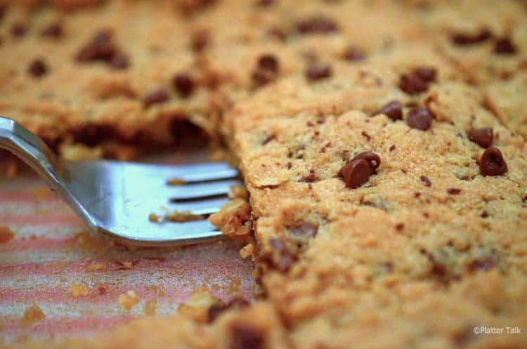 A close-up of a pan of dessert bars.