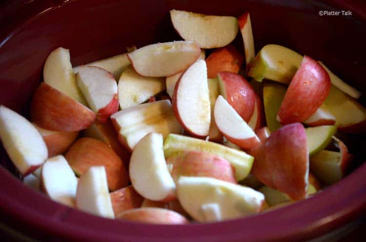 chopped apples in a crock pot