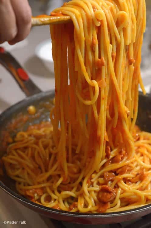 A close up of pasta