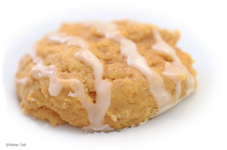Soft pumpkin cookied with vanilla icing.