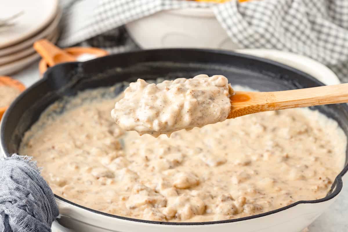 A spoonful of sausage gravy.