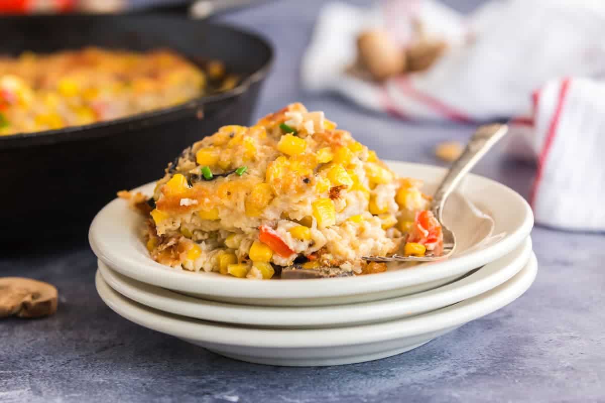 A plate of scalloped corn