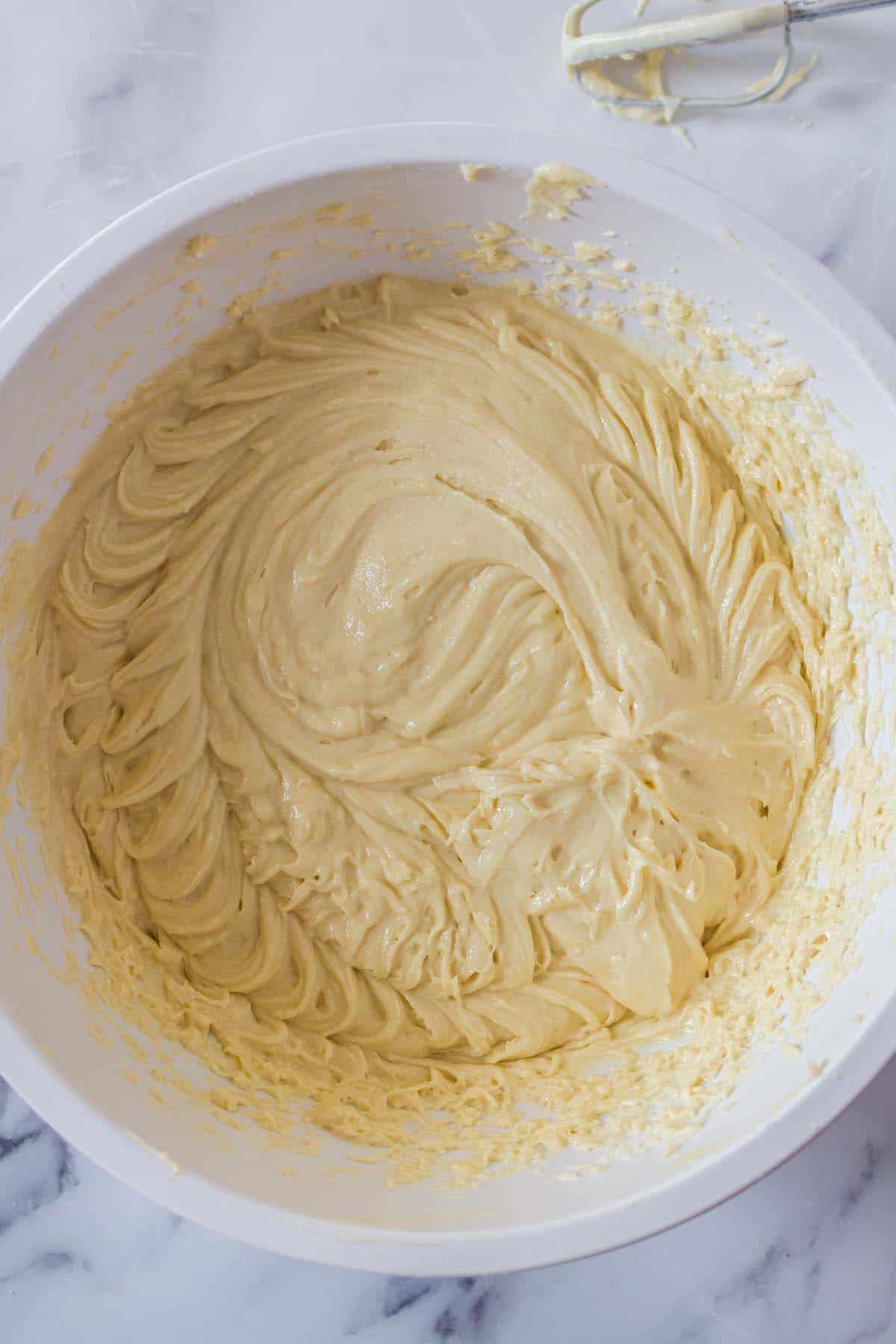A bowl of blended cookie dough.