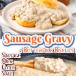 A graphic image of sausage and gravy.