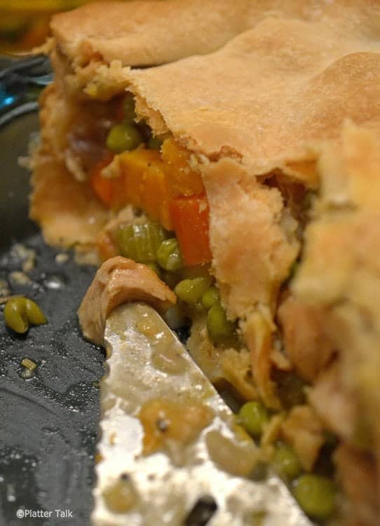 A close up of food, with pot pie