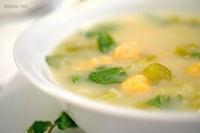 bowl of homemade vegetable soup in a white bowl.