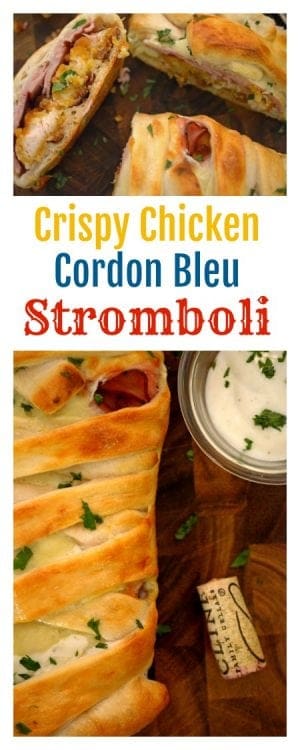 Crispy Chicken Cordon Bleu Stromboli is a simple yet decadent recipe that is suitable for a game day get-together of a family meal, any night of the week.