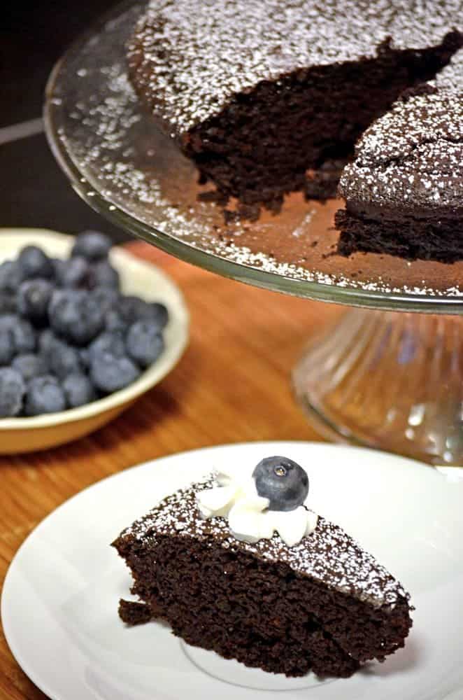 A piece of chocolate cake on a plate