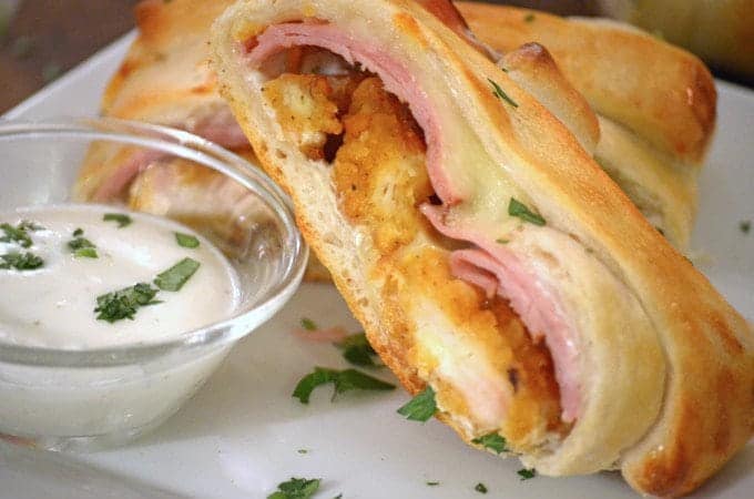 A close up of a Stromboli on a plate