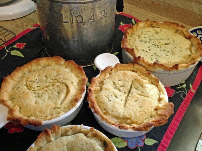 A group of pot pies.