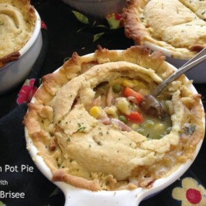 A close up of a pot pie.