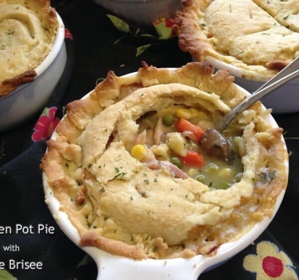 A close up of a pot pie.