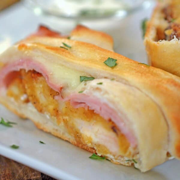 A slice of chicken stromboli