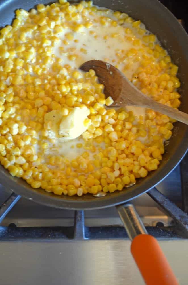 A skillet of corn.