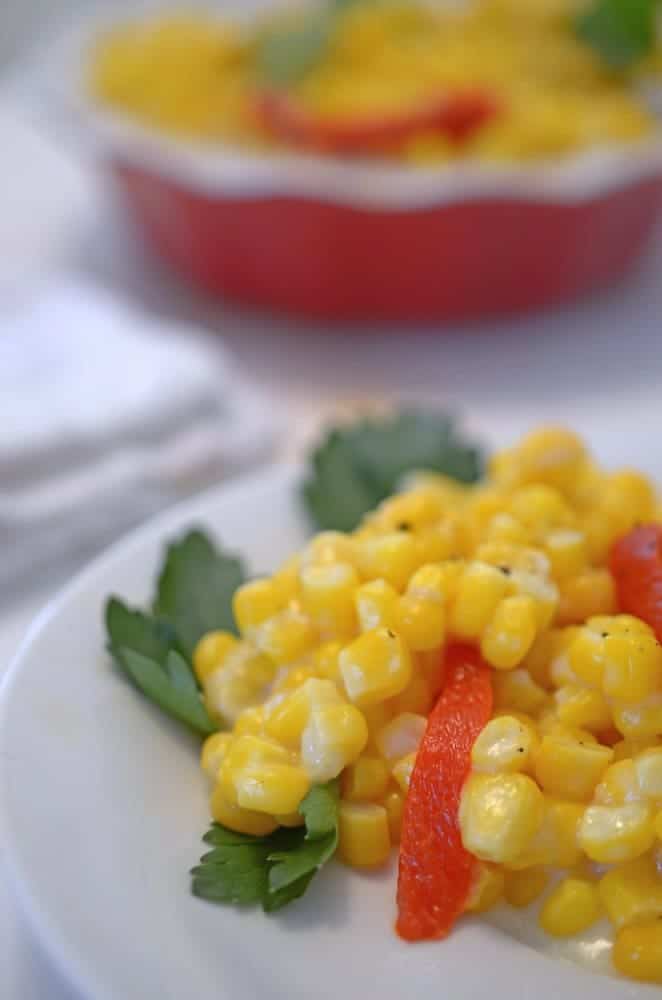 A serving of corn on a plate.