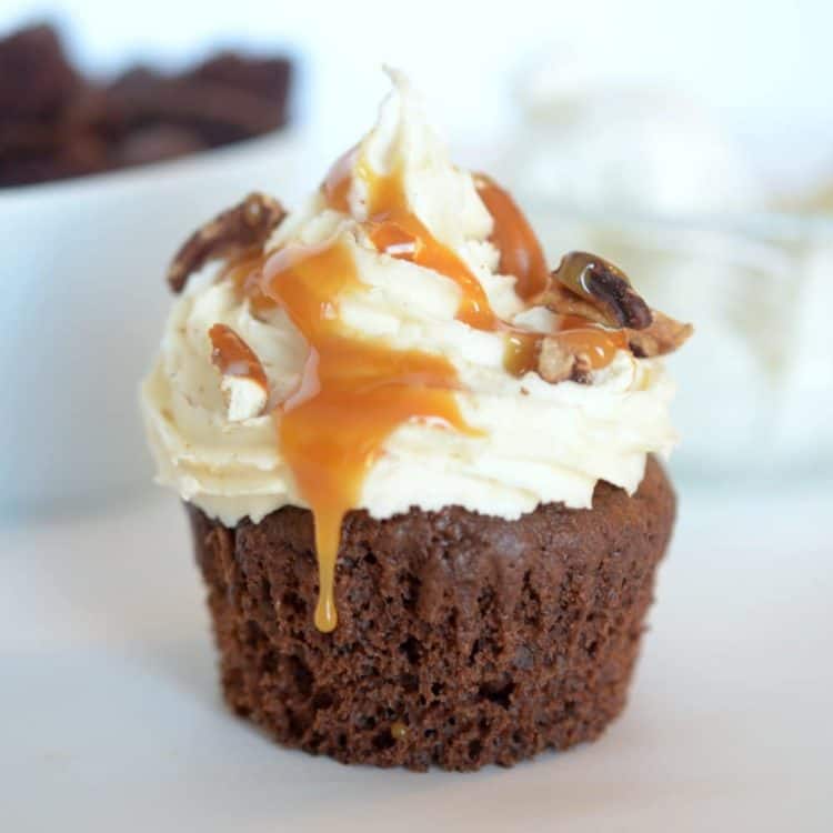 Cupcake with caramel dripping