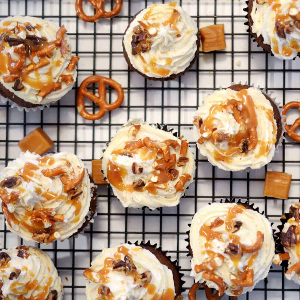 Sky-High Chocolate Salted Caramel Cupcakes