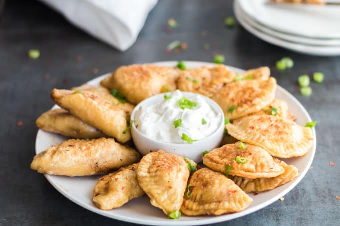 Polish dumplings with sour cream.