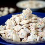 A bowl of puppy chow.