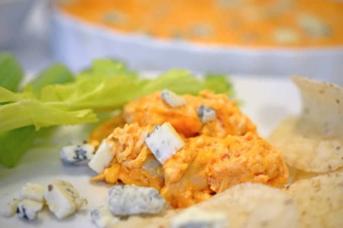 Buffalo dip is a good tailgate party food.