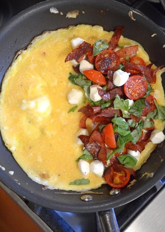 Margherita Omelette with Salami and Chili Sriracha